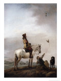 Gentleman on a Horse Watching a Falconer Giclee Print by Philips Wouwermans Or Wouwerman