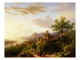 Travellers on a Path in an Extensive Rhineland Landscape Giclee Print by Barend Cornelis Koekkoek