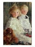 Portrait of Elizabeth and Charles Williamson with Their Pet Dog reproduction procédé giclée par Antonio Mancini