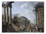 Landscape with Roman Ruins reproduction procédé giclée par Giovanni Paolo Pannini