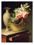 Bouquet of Lilies and Roses in a Basket, 1814 Giclee-trykk av Antoine Berjon Bouquet of Lilies and Roses in a Basket, 1814 Giclee-trykk av Antoine Berjon