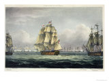 HMS Victory Sailing For French Line, Battle of Trafalgar, 1805, Engraved, T. Sutherland, Pub.1820 reproduction procédé giclée par Thomas Whitcombe