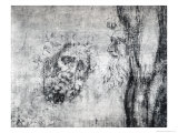 Wall Drawing of Two Heads, c.1530 Giclee Print by Michelangelo Buonarroti 