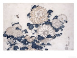 Bee and Chrysanthemums, from the Series Big Flowers Lámina giclée por Katsushika Hokusai