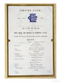Menu from the Empire Club, 17th March 1884 Giclee Print