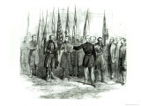 General Custer Presenting Captured Confederate Flags in Washington on October 23rd 1864 Reproduction procédé giclée par Alfred Rudolf Waud
