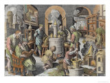 Distillation, Boiling Water to Purify It, Engraved by Philip Galle reproduction procédé giclée par Jan van der Straet