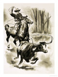Cowboy Ropes a Steer from Horseback with a Lasso Giclee Print by Henry Charles Fox