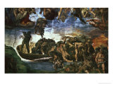 Last Judgement: Detail from the Bottom Right Corner, Sistine Chapel Giclee Print by Michelangelo Buonarroti 