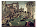 The Miracle of the Cross on San Lorenzo Bridge, 1500 reproduction procédé giclée par Gentile Bellini