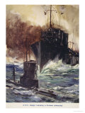 H.M.S. Badger Ramming a German Submarine, Told in the Huts: The YMCA Gift Book, Published 1916 Giclee Print by Cyrus Cuneo