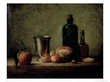 Still-Life with Silver Beaker, Fruit and Bottles on a Table reproduction procédé giclée par Jean-Baptiste Simeon Chardin