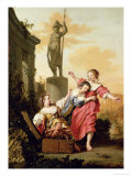 The Three Daughters of Cecrops Discovering Erichthonius Giclee-trykk av Salomon de Bray