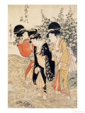 Three Girls Paddling in a River, Fashionable Six Jewelled Rivers, Yamashiro Province, Pub. 1790 Giclee Print by Utamaro Kitagawa