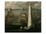 Men-O-War and Other Vessels Before the Eddystone Lighthouse Giclee Print by Isaac Sailmaker