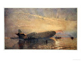 St. George and the Dragon: Zeppelin L15 in the Thames, 1916, 'The Naval Front' Maxwell, 1920 Giclee Print by Donald Maxwell