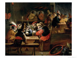 Monkeys in a Tavern, Detail of the Card Game Reproduction procédé giclée par Ferdinand van Kessel