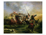 Moroccan Horsemen in Military Action, 1832 Giclee Print by Eugene Delacroix