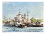 Yeni Jami and St. Sophia, Golden Horn, Plate 9, Illustrations of Constantinople, Engraved Pub. 1838 reproduction procédé giclée par John Frederick Lewis