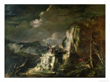 Rocky Landscape with a Huntsman and Warriors Giclee Print by Salvator Rosa