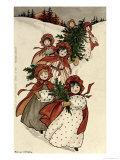 Little Girls with Holly and the Christmas Tree Giclee Print by Florence Hardy
