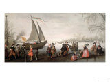 Skaters and a Golf Party on the Ice Reproduction procédé giclée par David Vinckboons