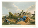 Prince Blucher under His Horse at the Battle of Waterloo, Engraved by Matthew Dubourg Reproduction procédé giclée par John Augustus Atkinson