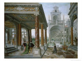 Cappricio of Palace Architecture with Figures Promenading, 1596 Giclée-Druck von Hans Or Jan Vredeman De Vries