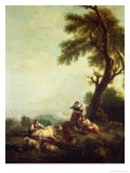 Landscape with Peasants Watching a Herd of Cattle Giclee Print by Francesco Zuccarelli
