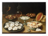 Still Life with Oysters, Sweetmeats and Roasted Chestnuts Giclee-trykk av Osias The Elder Beert Still Life with Oysters, Sweetmeats and Roasted Chestnuts Giclee-trykk av Osias The Elder Beert