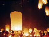 Hundreds of Paper-Made Ballons, Rise into the Evening Sky in Chiang Mai Province Photographic Print