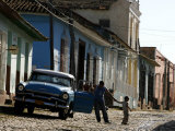 A Cuban Man Gets out of His Car with His Child Photographic Print by Javier Galeano
