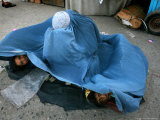 Afghans Girls Look out from the Burqa of Their Mother Photographic Print