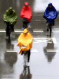 People Ride a Bicycles in the Heavy Rain Photographic Print