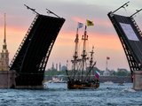 The Shtandart Frigate Passes Under the Open Dvortsovy (Palace) Drawbridge Photographic Print