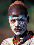 Karo Warrior in Traditional Body Paint, Ethiopia Photographic Print by Janis Miglavs