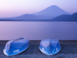 Rowboats on Motosu Lake with Mt. Fuji in the Background, Yamanashi, Japan Photographic Print by Rob Tilley