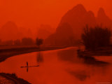 Limestone Mountains, Li River Fishermen, Yangshou, Guilin, China Photographie par Bill Bachmann