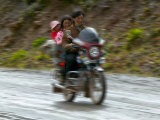 Tibetan Family Traveling on Motorbike in the Mountains, East Himalayas, Tibet, China Photographic Print by Keren Su