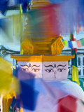 Buddhist Stupa Viewed Through Prayer Flags at Night, Kathmandu, Nepal Fotografie-Druck von Philip Kramer