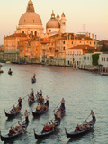 Sunset View of Gondolas in the Grand Canal and the Santa Maria Della Salute, Venice, Italy Photographic Print by Janis Miglavs