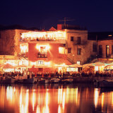 Harborside Restaurants at Night, Old Town, Rethymnon, Western Crete, Greece Photographic Print by Steve Outram