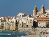 Town View with Duomo from Beach, Cefalu, Sicily, Italy Photographic Print by Walter Bibikow