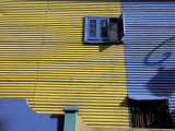 Yellow and Blue Walls with Shadow of a Street Light, La Boca, Buenos Aires, Argentina Photographic Print by Lin Alder