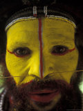 Painted Face of Native in the Huli Wigmen Tribe, Tari, Papua New Guinea Photographic Print by Bill Bachmann