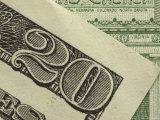 Close-up of Details on Colorful American Currency with Numbers and Lettering Photographic Print