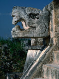 Jaguar Head Carving and Staircase Leading to Portico of Temple of Warriors, Chichen Itza, Mexico Photographie par Barnett Ross