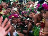 Crowd of People Wearing Flowers at Independence Day Celebrations, Fiji Photographic Print by Tom Cockrem