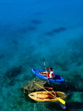 Couple on Sea Kayaks on Fernandez Bay, Cat Island, Bahamas Photographic Print by Greg Johnston
