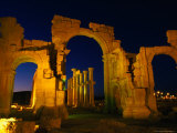 Floodlit Monumental Arch Marking the Entrance to Palmyra, Tadmor District, Palmyra, Syria Photographic Print by Mark Daffey